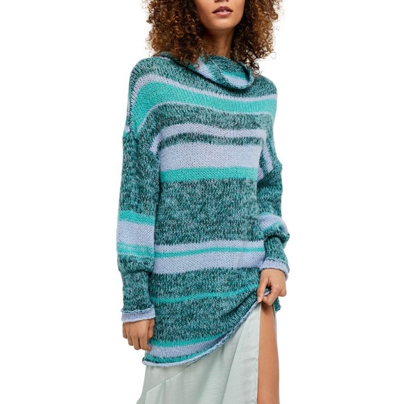 𝅺Free People Candy Stripe Tunic‎ Waterfall Alpaca Wool Sweater  Small - Picture 1 of 4